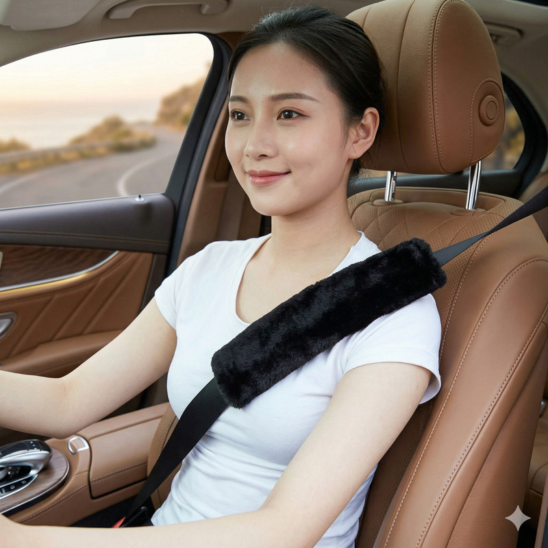 Dejmin Elegant Velvet Interior Comfort Universal Seat Belt Sleeves(PACK OF 2 PCS,BLACK) Seat Belt Cover(Pack of 2)
