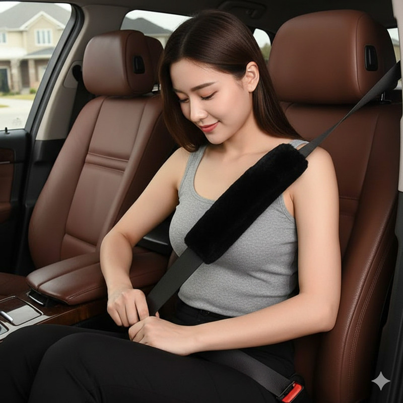 Dejmin Ergonomic Contoured Shoulder Stress Relief Car Belt Covers(PACK OF 2 PCS,BLACK) Seat Belt Cover(Pack of 2)