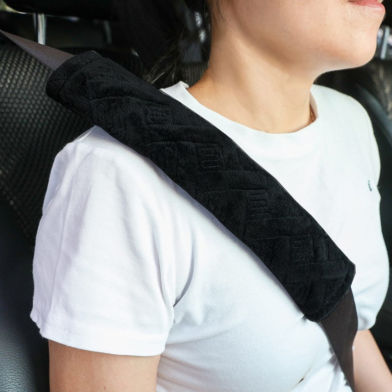 AVX AUTO Car Seat Belt Protective Plush Cushion Embroidered Cover ( Black ) - Seat Belt Cover(Pack of 1)