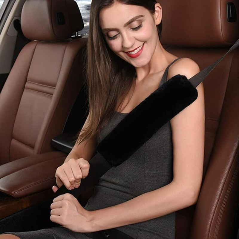RUJVEIMPEX Ultra-Soft Fleece Safety Strap Covers (PACK OF 2 PCS ,BLACK) Seat Belt Cover(Pack of 2)