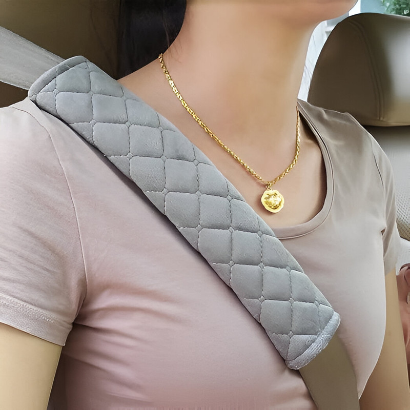Glitzn Soft patten Seat Belt Shoulder Pad More Comfortable Driving Compatible (Gray) Seat Belt Cover(Pack of 2)