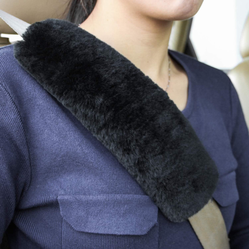 aeTHEric 2pc Soft Genuine Sheepskin Wool Auto Seat Belt Cover Compatible with All Cars Seat Belt Cover(Pack of 2)