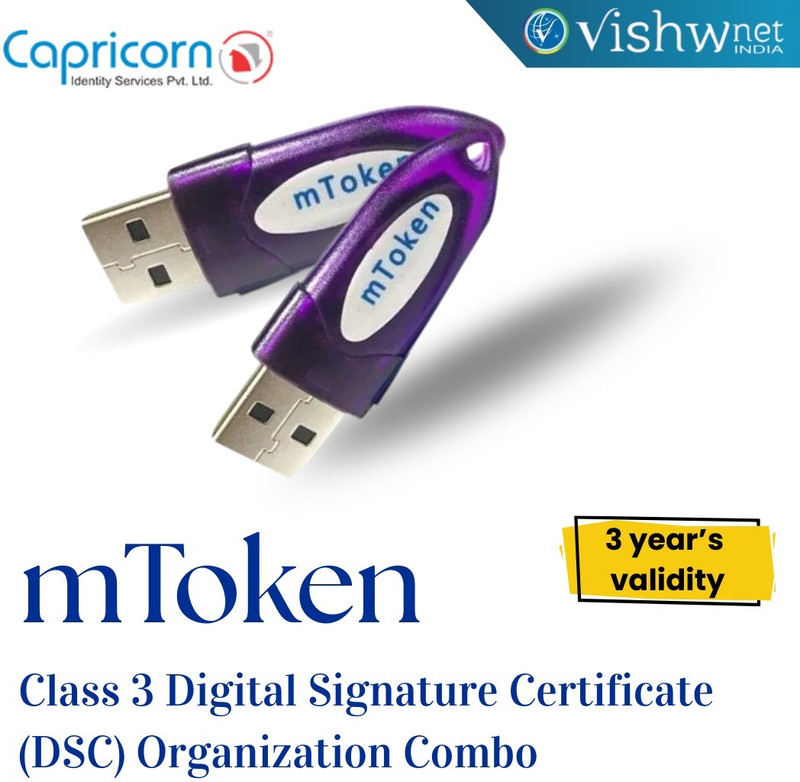 Vishwnet Class 3 Digital Signature Certificate Organization Combo 1 Year Validity mToken(Blue)