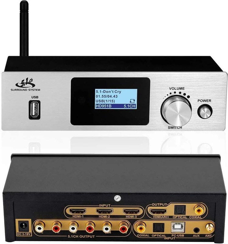 microware 5.1 decoder Separator for DTS AC3,Digital Analog Audio Video System with BT-5.0 Receiver HDMI 4K 3D,Coaxial,Optical Fiber,AUX,U Disk,PC-USB Input,192Khz/24Bit for Home Theater Game Music Media Streaming Device(Black)