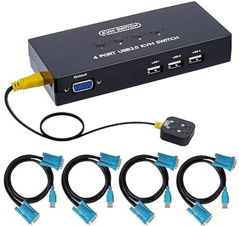 Tobo KVM Switch VGA 4 Port - VGA KVM Switch for 4 Computers TD-1232H Media Streaming Device(Black)