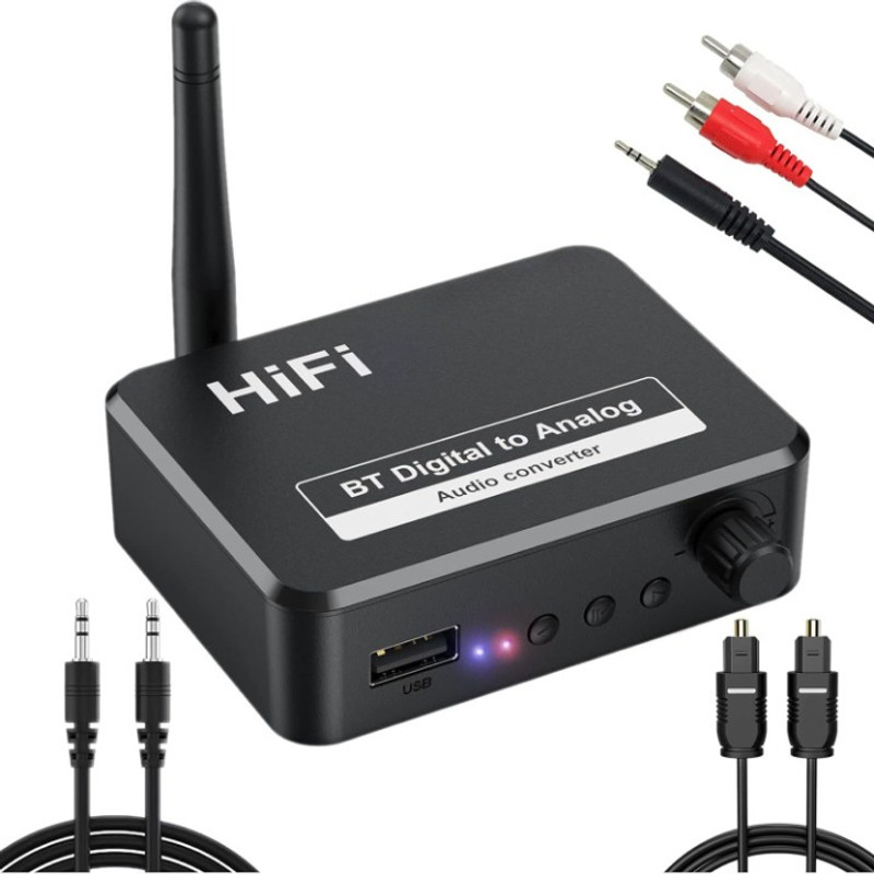 atdaraz 192kHz Digital to Analog Audio Converter Bluetooth 5.3 Receiver RCA L/R Media Streaming Device(Black)