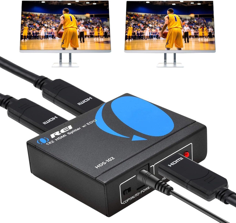 OREI 1x2 Powered 1080P V1.4 Certified HDMI Splitter with Full Ultra HD 4K/2K and 3D Resolutions - 1 Source onto 2 Displays - HDS-102 Media Streaming Device(Black)