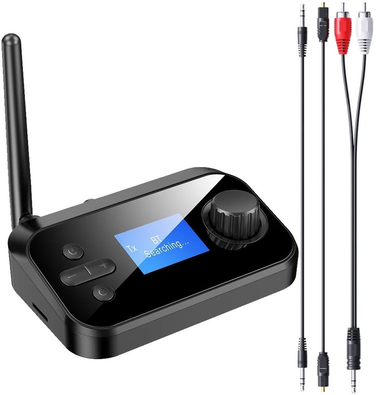 microware 2 in 1 Bluetooth TV Transmitter Receiver, 5.0 Audio Adapter for 2 Headphones Media Streaming Device(Black)