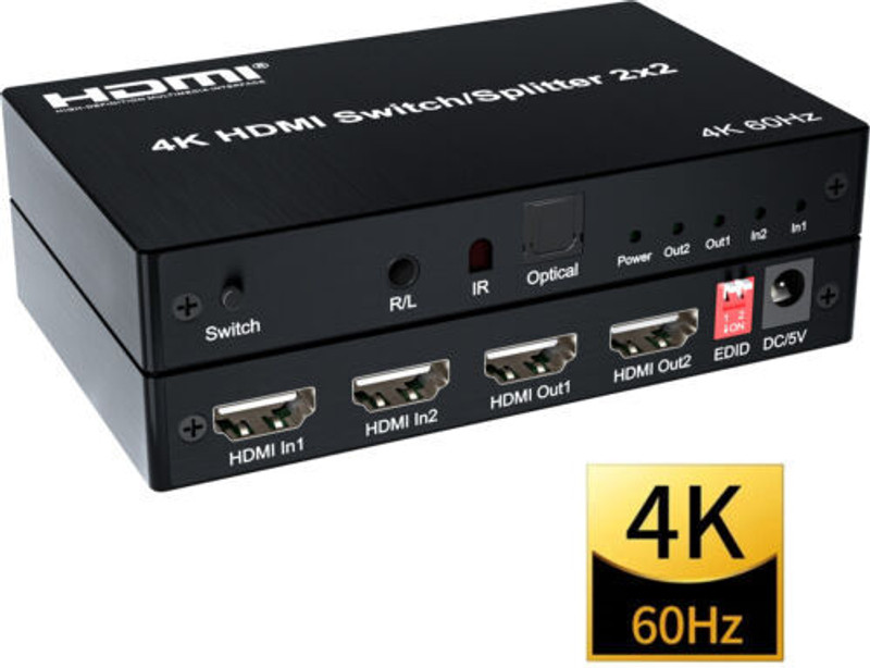 VOOCME 4K HDMI Matrix 2x2 Switch Splitter Audio Extractor Converter 3D PC Audio Video Media Streaming Device(2x2-Matrix)