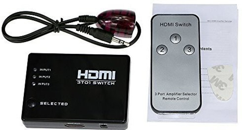 Tobo 3in 1 Out Splitter 3 Ports Full HD 1080P 3D Support Auto HDMI Switch TD-472H Media Streaming Device(Black)