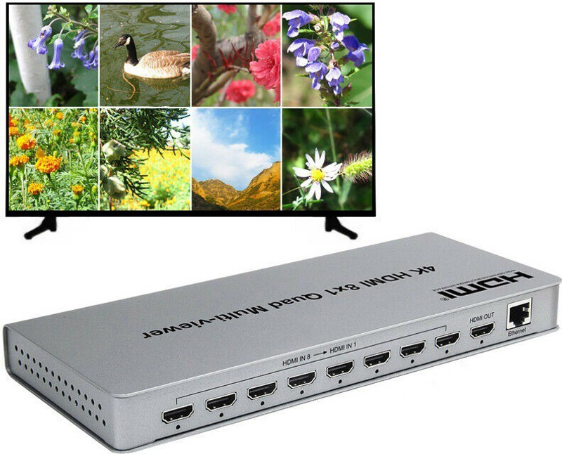 microware 4K 8X1 HDMI Multi-viewer Screen Splitter Real Time Multiviewer Seamless Switch Media Streaming Device(Silver)