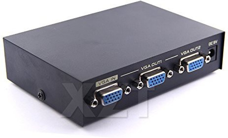 ULTRABYTES 2-Ports VGA Splitter (200MHz) for Video share 1 PC to 2 Monitor systems Media Streaming Device(Black)