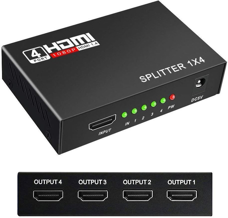SCALEBEE 4 Port HDMI Splitter 1 in 4 Out Supports 3D 4K x 2K @30HZ Full HD 1080P Media Streaming Device(Black)