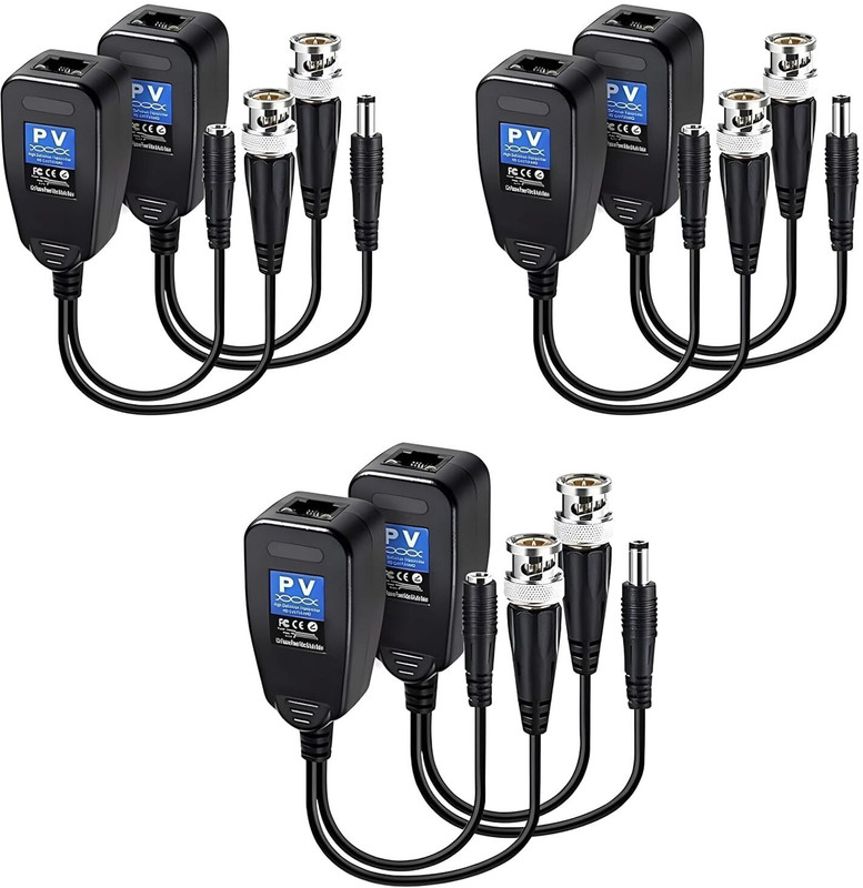 coolcold Video Balun |8MP (Pack of 3),Passive BNC DC to RJ45 Network Transceiver Adapter Media Streaming Device(Black)