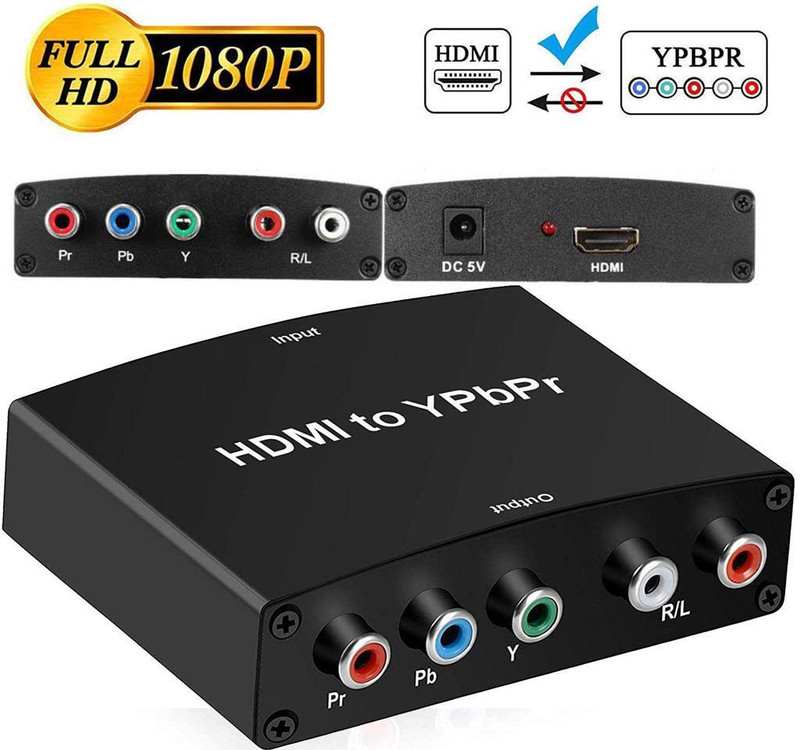 microware HD 1080P HDMI to 5 RCA RGB Component YPbPr Video R/L Audio Converter Adapter Media Streaming Device(Black)