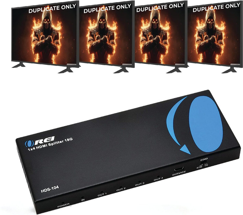 OREI 4K 1x4 HDMI Splitter - 1 Port to 4 HDMI Display Duplicate/Mirror - Powered Splitter Ver 1.4 Certified for Full HD 1080P High Resolution & 3D Support (One Input to Four Outputs) - HD-104 Black Media Streaming Device(Black)