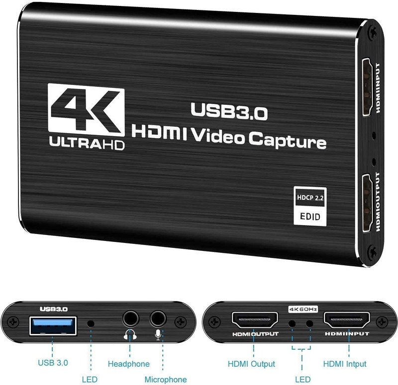 microware USB3.0 Video Capture Card,HDMI Game Capture Card,Portable Reliable Full HD 1080P Live Streaming Video Game Grabber Converter for Game/Live Broadcasts/Video Recording Media Streaming Device(Black)