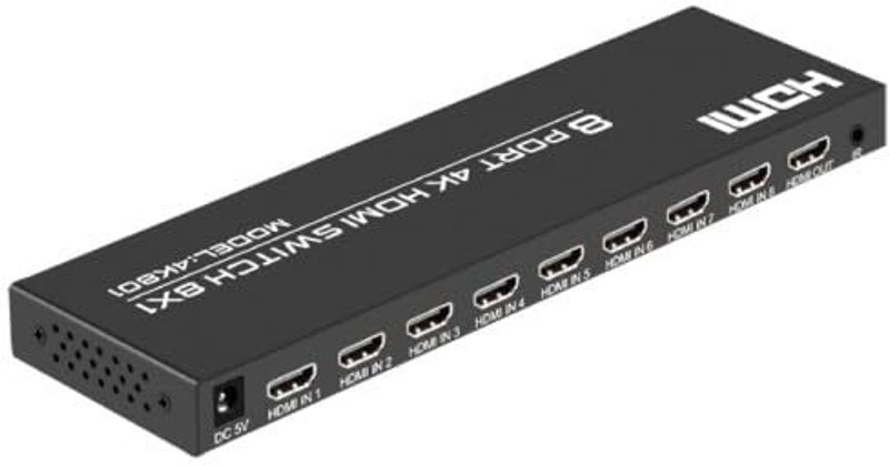 ULTRABYTES 8×1 HDMI Switch 8 in 1 Out, 8 Port 4K HDMI Switcher Selector Box with IR Remote Media Streaming Device(Black)