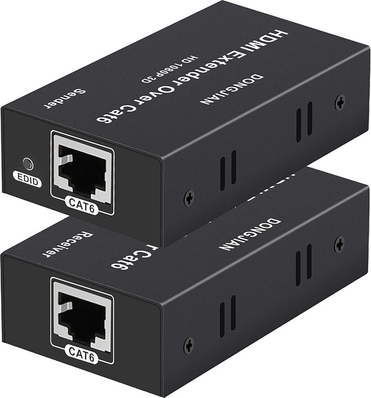 RyzCare HDMI Extender Repeater Transmitter/Sender and Receiver Over Cat5 Gaming Adapter(/Cat6 Upto 60m Media Streaming Device, For PC, Mac OS)