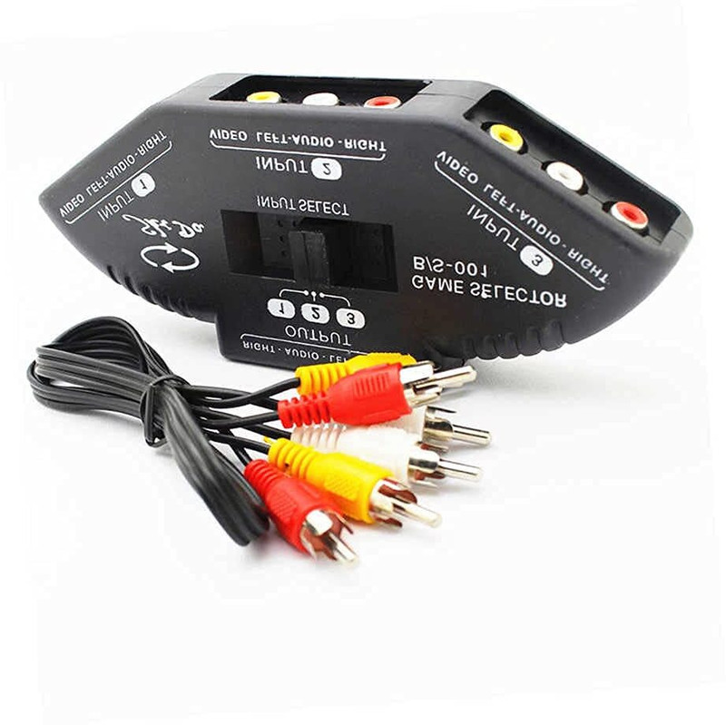 atdaraz TV-out Cable 3 Way Port Audio Video AV RCA Switch Selector Box Splitter+3 RCA Cable(Black, For TV)