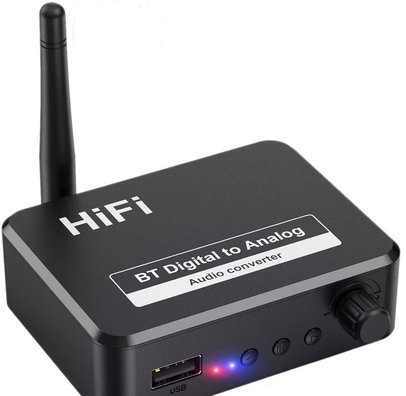 atdaraz Bluetooth 5.3 Digital To Analog Audio Converter Receiver DAC Toslink AUX USB MP3 Media Streaming Device(Black)