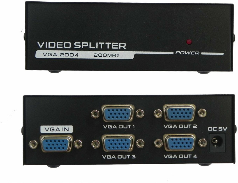 microware TV-out Cable 1 PC to 4 VGA Monitor/Projector Splitter, 200MHz 4 port VGA Splitter(Black, For TV)