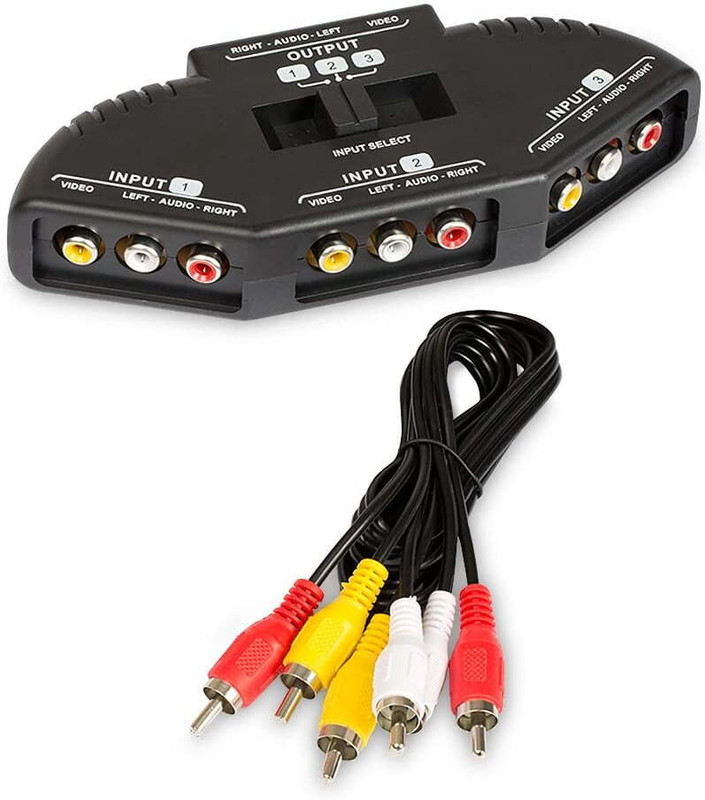 microware 3-Way Audio Video AV RCA Switch Selector Box for DVD PS2/3 with AV Cable Media Streaming Device(Black)
