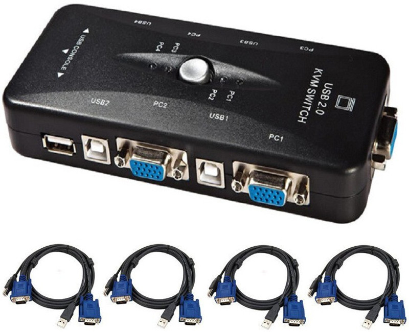 ANDTRONICS 4 Port USB 2.0 KVM Switch Box With 4 KVM Cables to Control up to 4 Computers for Computer Sharing Video Mouse Keyboard Monitor Media Streaming Device(Black)