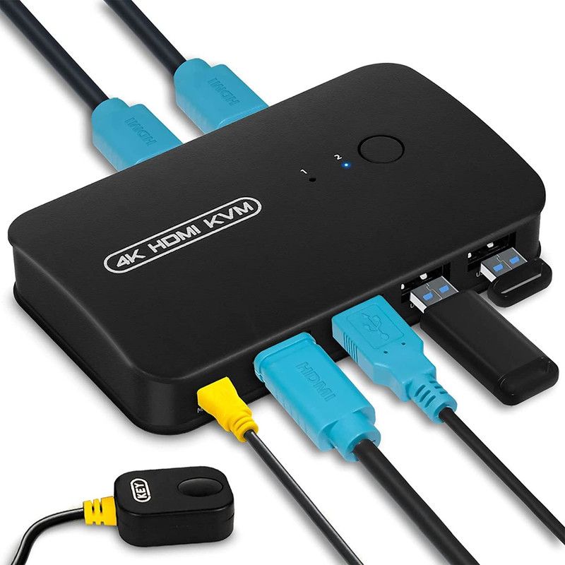 ULTRABYTES HDMI USB KVM Switch Selector for 2 Computers Share Keyboard Mouse Printer Media Streaming Device(Black)