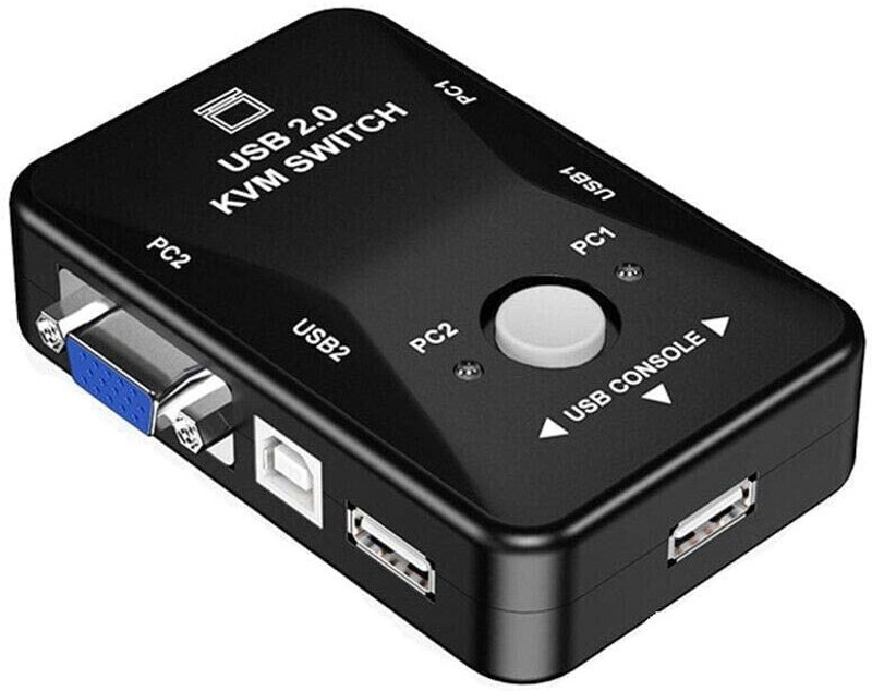 VOOCME 2 Port KVM Switch USB 2.0 KVM Switch Box to Control 24 cm KVM Console(KVM SWITCH)