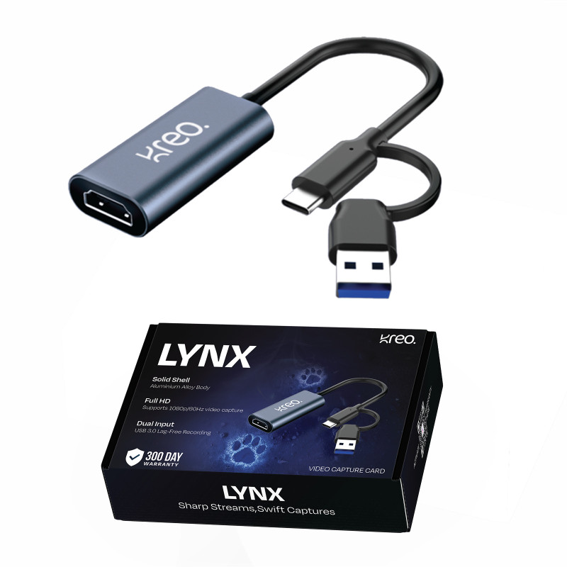 Kreo Lynx Full HD Video Capture Card, HDMI to USB 3.0, Full HD 1080p/ 60FPS Support Media Streaming Device(Grey)