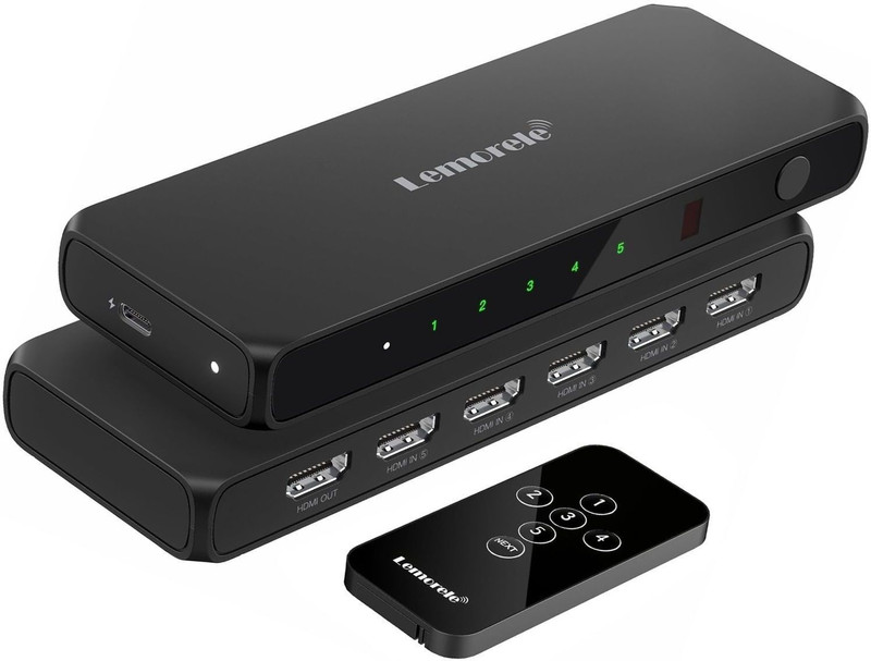 Lemorele HDMI Switch 5 in 1 4K HDMI Switcher UHD HDMI Splitter with Remote Control Media Streaming Device(Black)