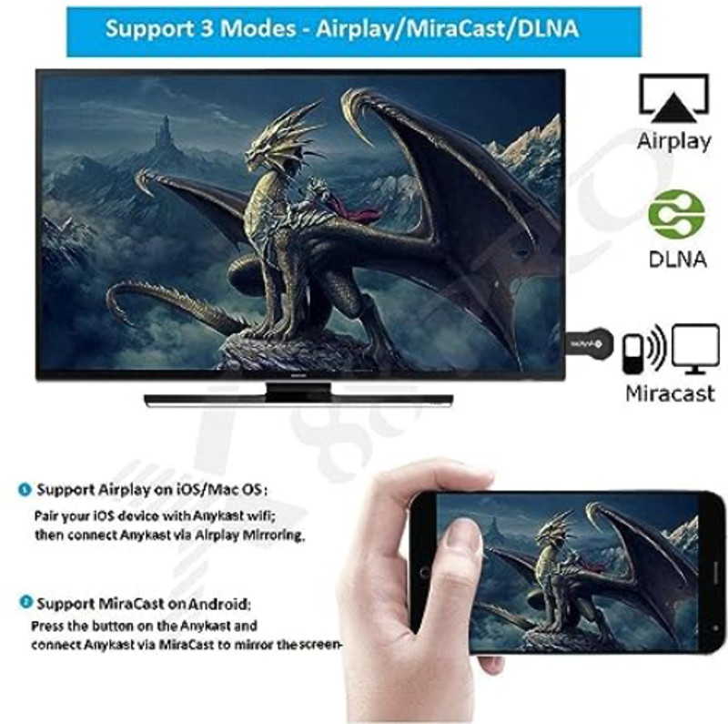 Clairbell Sar_872A_Wireless Anycast Display Cast HDMI Dongle for LED TV Screen Mirroring Media Streaming Device(Black)