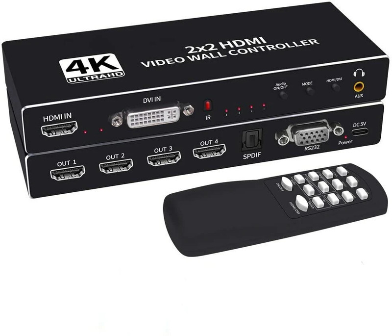 Tobo 4K 2x2 HDMI Video Wall Controller HDMI DVI TV Wall Processor with Audio TD-907H Media Streaming Device(Black)