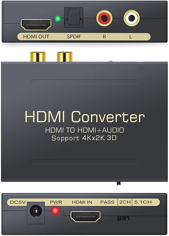 microware 4K 3D HDMI to HDMI Audio Extractor 2160P Optical SPDIF Analog Adapter Converter Media Streaming Device(Black)