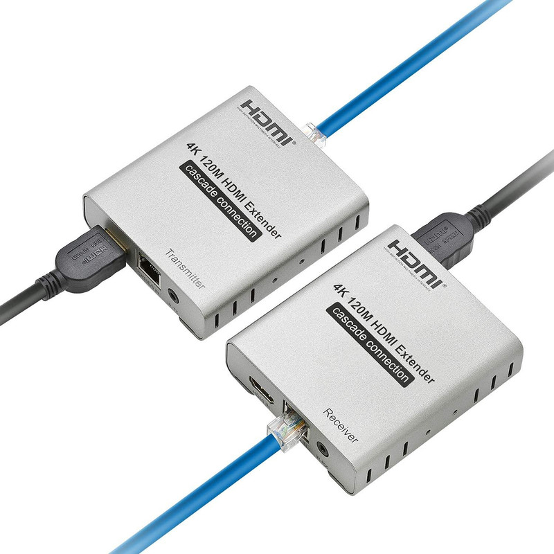 coolcold HDMI Extender 120m Cascade Connection HDMI RJ45 LAN IR Transmitter Receiver Media Streaming Device(Silver)