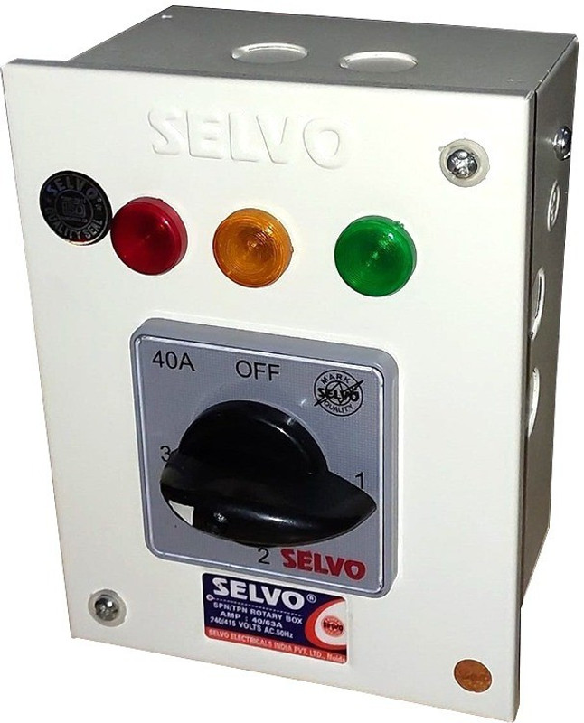Selvo 40A SPN PHASE SELECTOR ENCLOSURE (With 1 pole 3 way rotary switch fitted) Media Streaming Device(gray, White, Black)