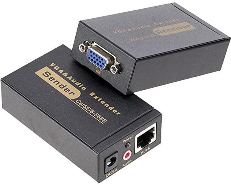 ULTRABYTES VGA Extender with Audio Signal Over RJ45 Cat5/6 UTP Network Cable Extender Media Streaming Device(Black)