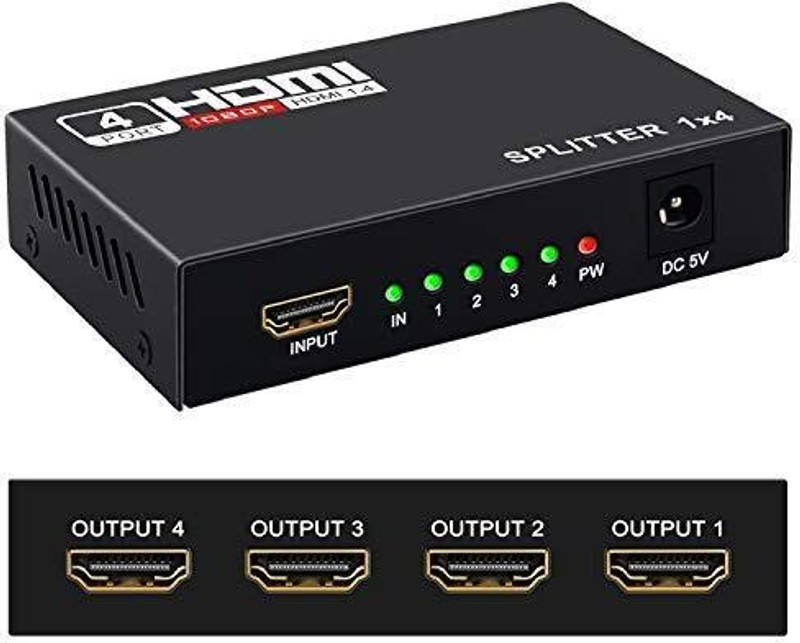 TERABYTE HDMI Splitter 1 in 4 out Power Signal Amplifier Audio Splitter HD Converter Media Streaming Device(Black)