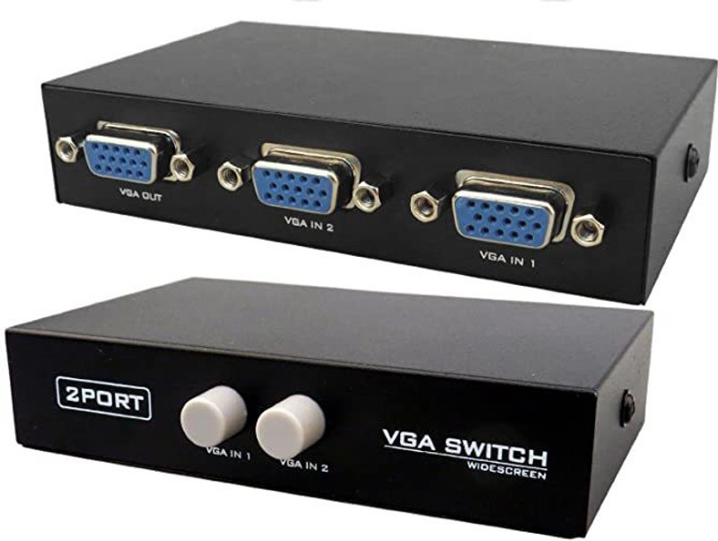 ULTRABYTES 2 Port VGA Switch Press Button Two Way VGA Video Switcher Splitter for PC Media Streaming Device(Black)