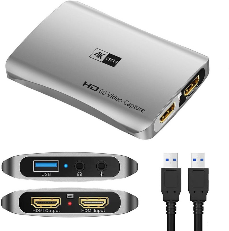 microware 4k USB 3.0 HD 60 Video capture Nintendo Switch for Live Streaming One Camera OBS Media Streaming Device(Grey)