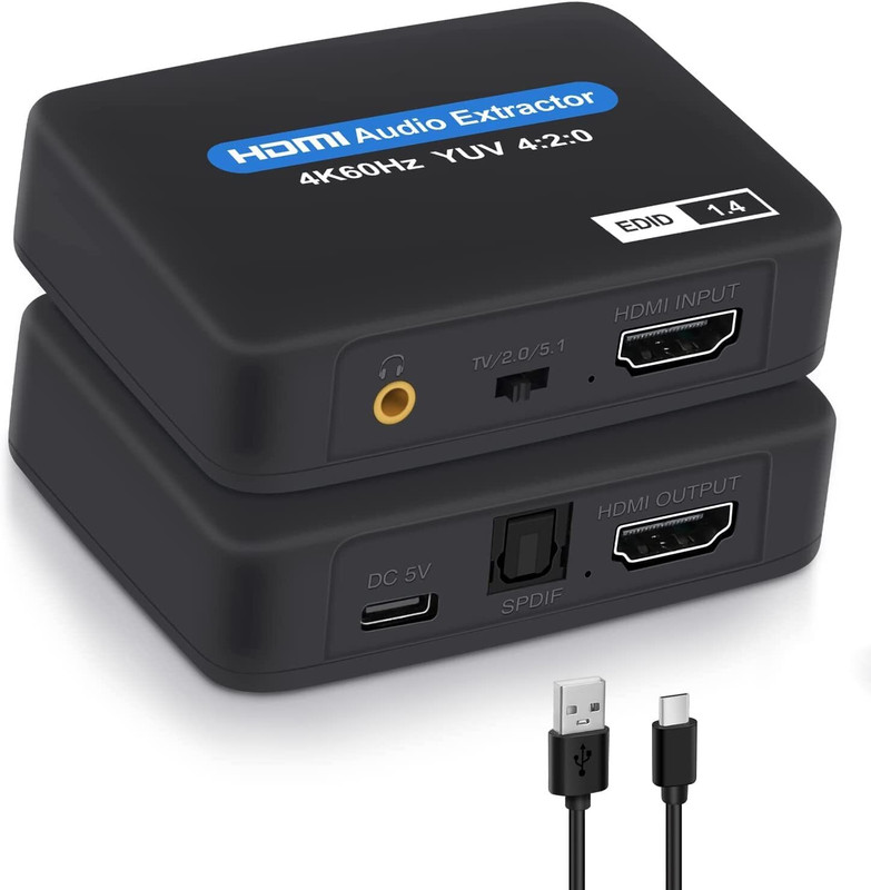 Tobo HDMI Audio Extractor, 4K HDMI to HDMI + Optical Toslink 3.5mm TD-876H Media Streaming Device(Black)