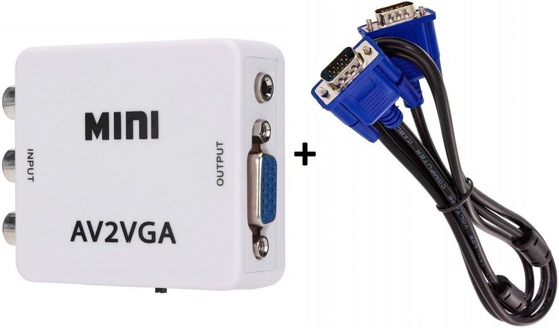TERABYTE AV RCA to VGA Video with Audio to PC HDTV Converter+VGA Cable 1.5METER 15Pin M-M Media Streaming Device(WHITE & BLUE & BLACK)