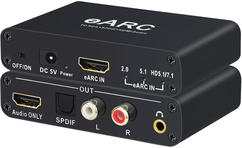 microware 192KHz eARC/ARC Audio Extractor HDMI eARC ARC Audio to HDMI SPDIF Optical L/R Media Streaming Device(Black)