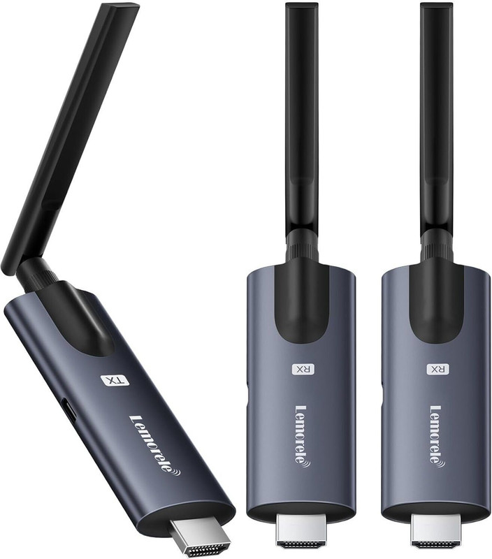 Lemorele Wireless HDMI Transmitter and 2 Receivers (Support APP Reception), Plug&Play, Media Streaming Device(Metallic grey)