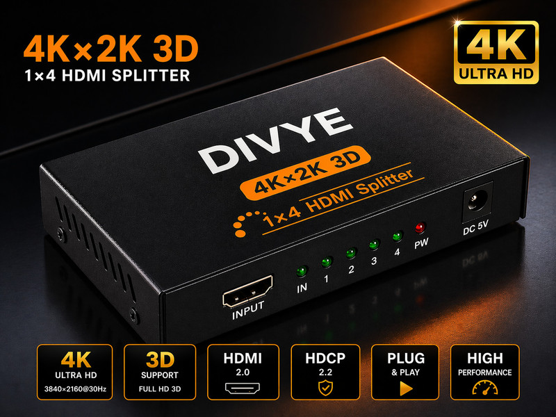 DIVYE 1x4 HDMI Splitter Media Streaming Device(Black)