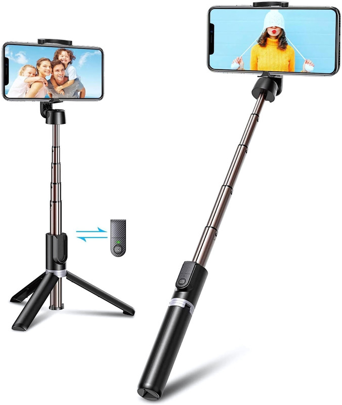 NAFA Portable Selfie Stick for Mobile Phones with Wireless Bluetooth Remote (Replaceable Battery), Adjustable Height (240mm-600mm), 2-in-1 Design - Bluetooth Selfie Stick(Black, Remote Included)
