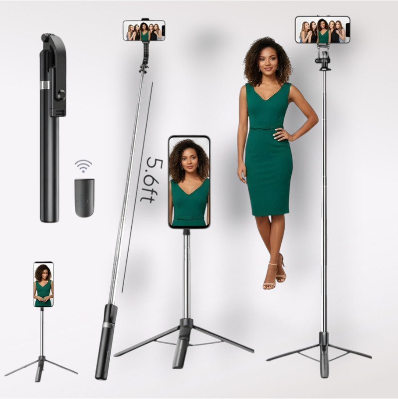 AIZINA Celebration Selfie Stick Foldable Tripod & Detachable Wireless Remote_B4 Bluetooth Selfie Stick(Black, Remote Included)