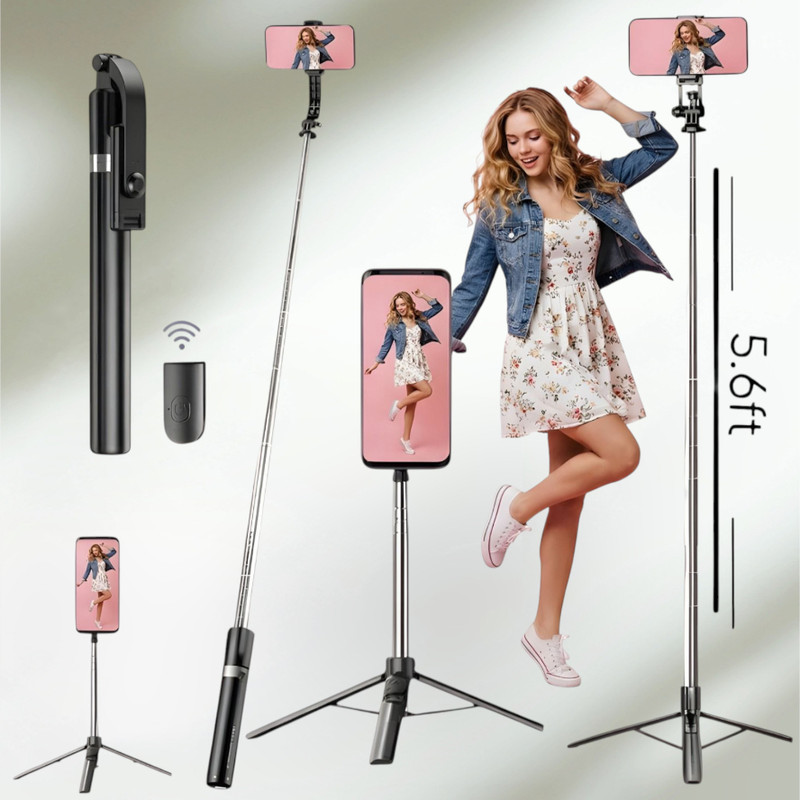 URBANHUDA Phone Holder Selfie Stick Portable Tripod Stand with Bluetooth Remote_RH Bluetooth Selfie Stick(Black, Remote Included)