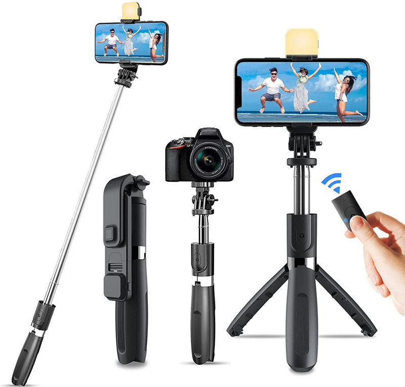 RC Selfie Stick, Extendable Selfie Stick with LED Fill Light Wireless Remote and Tripod Stand, Portable, Lightweight, big Height extendable 70 cm and Android smartphone new 2026 limited Edition Bluetooth Selfie Stick(Black, Remote Included)